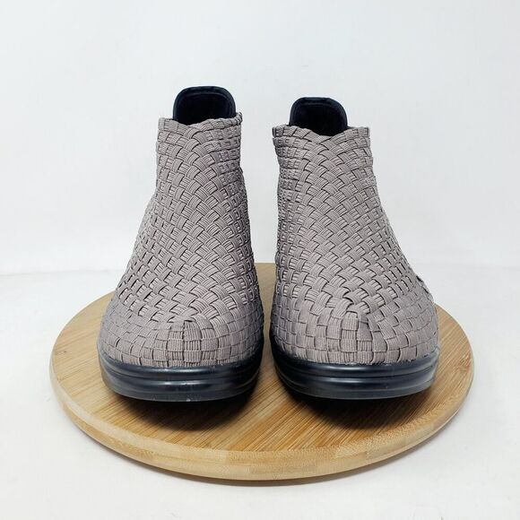 Bernie Mev Chesca Boots Womens 40 Grey Woven Ankle Bootie Woven Block Heel Shoe - Picture 3 of 10